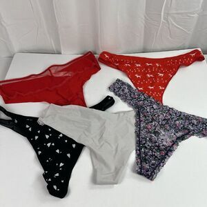 5 Pairs NWT Sz XL Victoria's Secret Thong‎ Underwear Red Black Grey Floral